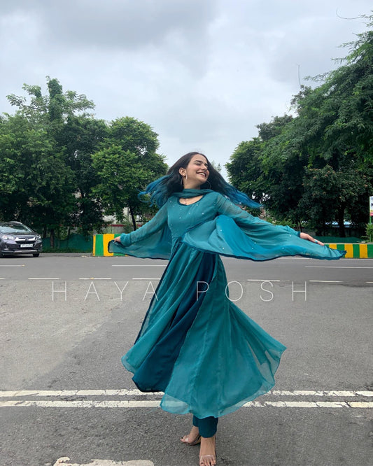 Rhtdm Teal Anarkali Hayaposh India.