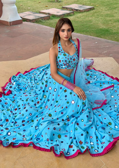 Rani Mukherjee's Blue Mirror Lehenga