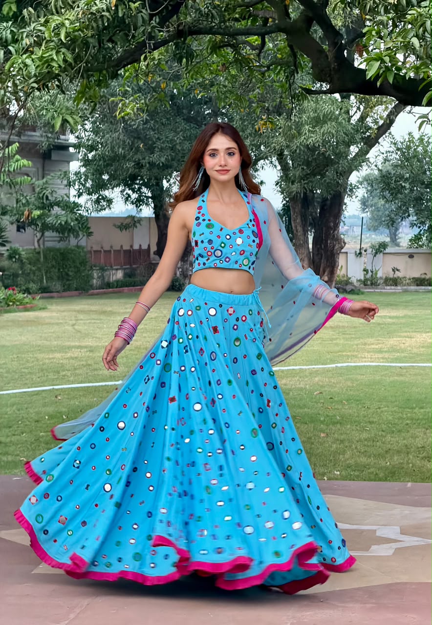 Rani Mukherjee's Blue Mirror Lehenga