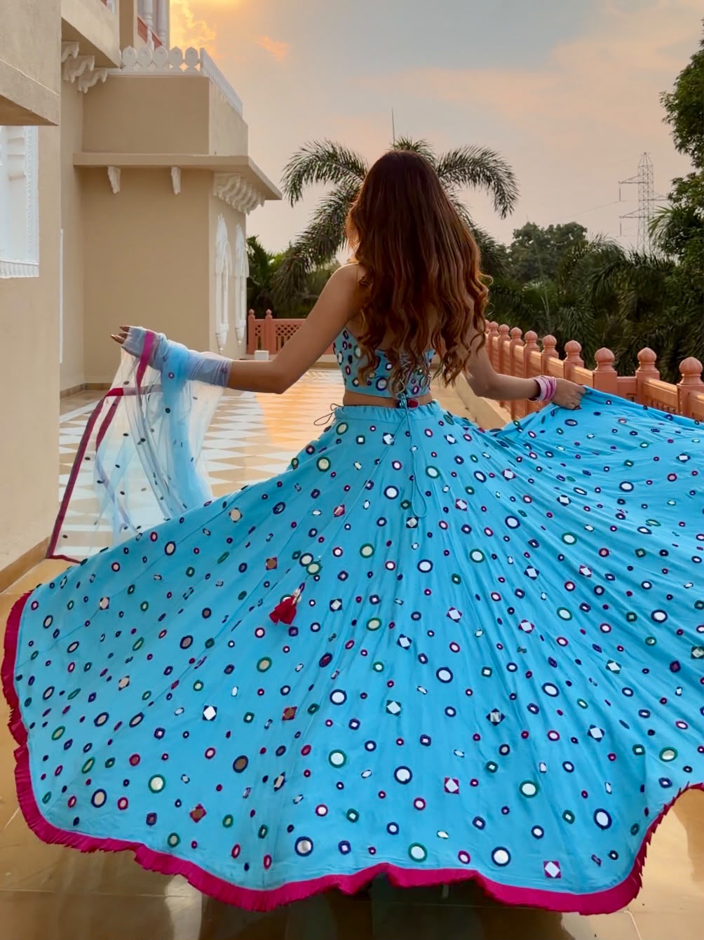 Rani Mukherjee's Blue Mirror Lehenga