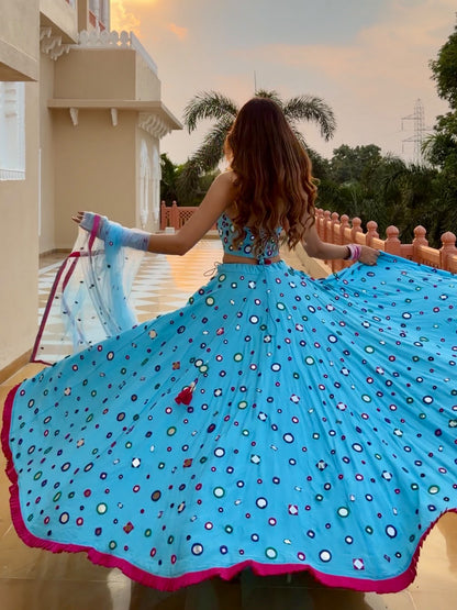 Rani Mukherjee's Blue Mirror Lehenga