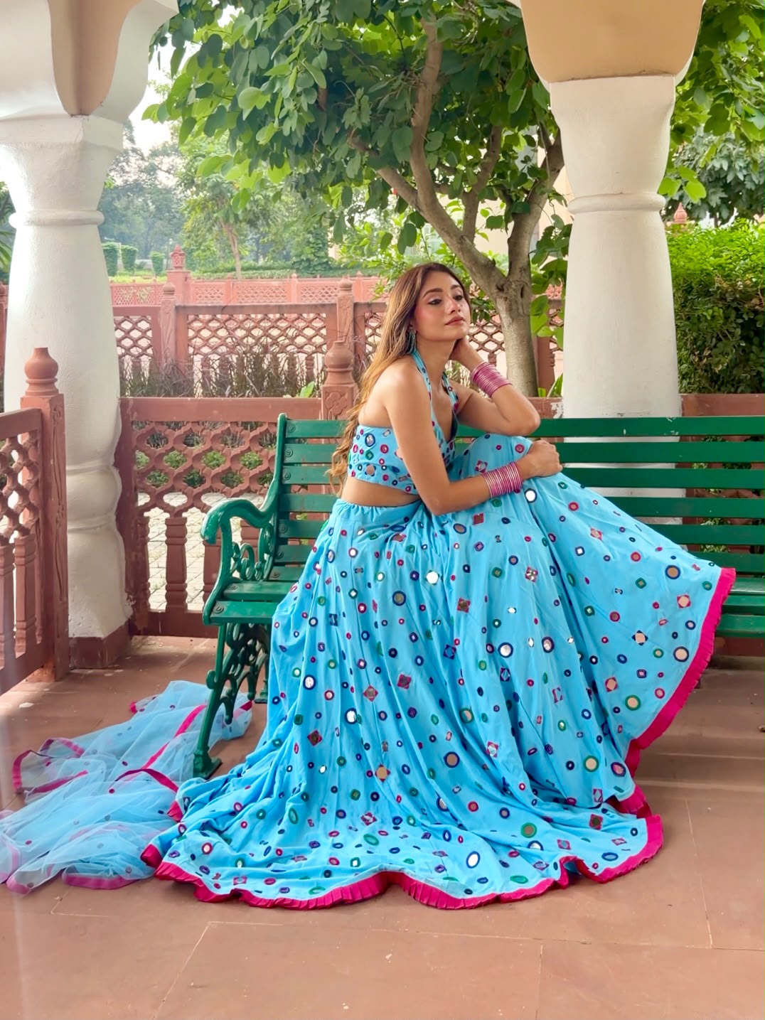 Rani Mukherjee's Blue Mirror Lehenga